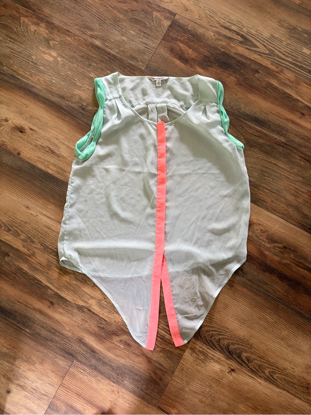 American Eagle Outfitters Mint Green Tank with Neon Pink Center Trim